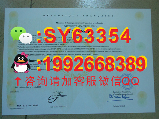 法国蒙彼利埃大学毕业证书模板展示  /  成绩单样本展示